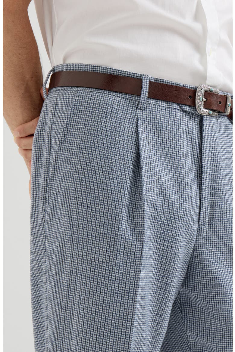 Cashmere and silk houndstooth flannel trousers with pleat, Alternate, color, Cerulean