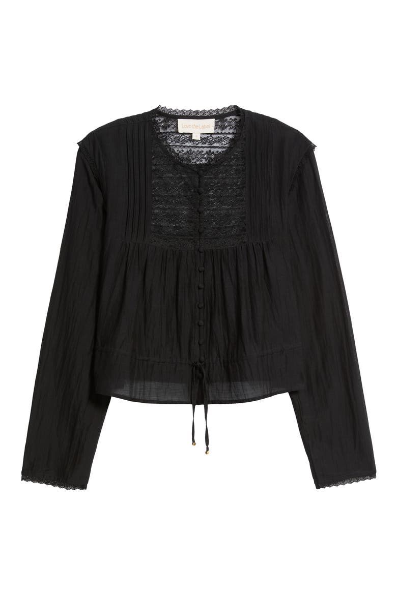 Hadley Pintuck Lace Cotton Blend Top, Alternate, color, BLACK