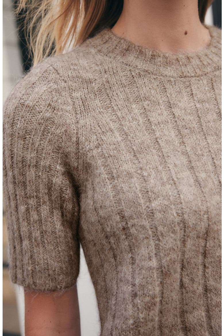 Short Sleeve Recycled Polyester Blend Sweater, Alternate, color, GREY