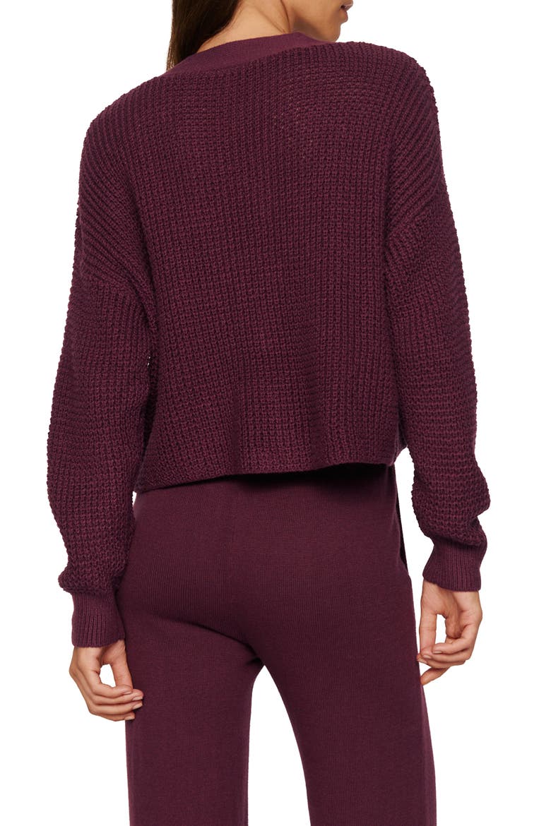 Waffle Knit Crop Cardigan, Alternate, color, WILDBERRY