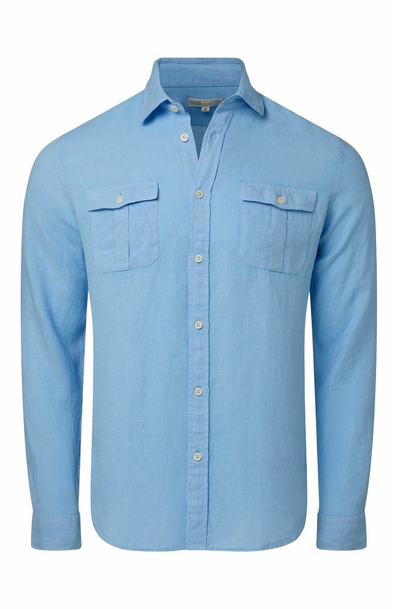 Onia Garment Dye Linen Standard Fit Shirt, Alternate, color, Light Blue
