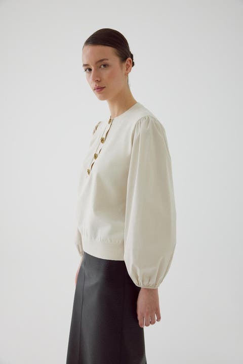 Amity Mixed Media Poplin Sleeve Blouse