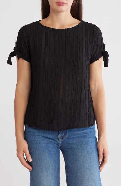 Renee C Semisheer Stripe Short Sleeve Top
