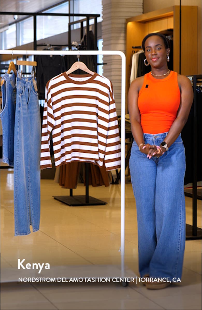 Stripe Oversize Long Sleeve Crewneck T-Shirt, sales video thumbnail