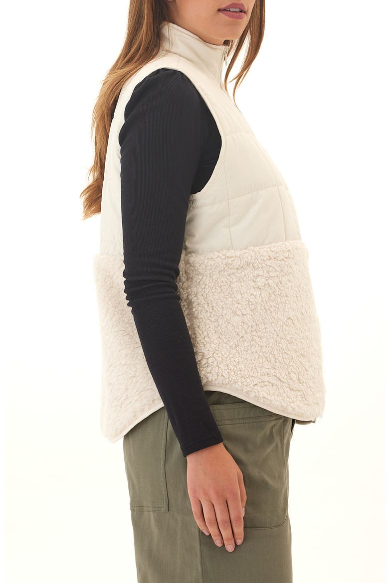 Janey Faux Shearling Mixed Media Puffer Vest, Alternate, color, TAPIOCA