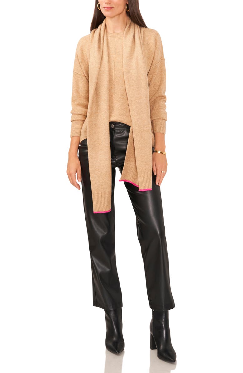 Vince Camuto Crewneck Sweater with Attached Scarf, Alternate, color,