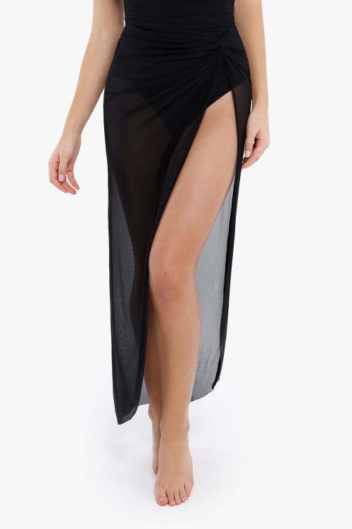 Popilush Bias Twist Mesh Sarong Coverup In Midnight Black