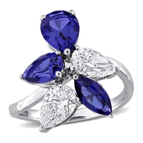 Lab-Created Sapphire & Diamond Cluster Ring 18k