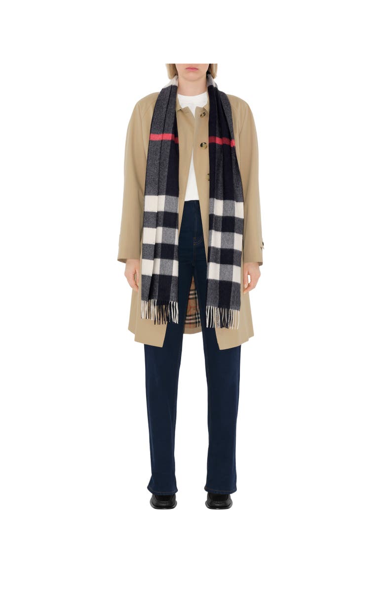 Burberry Check Cashmere Scarf, Alternate, color, Navy