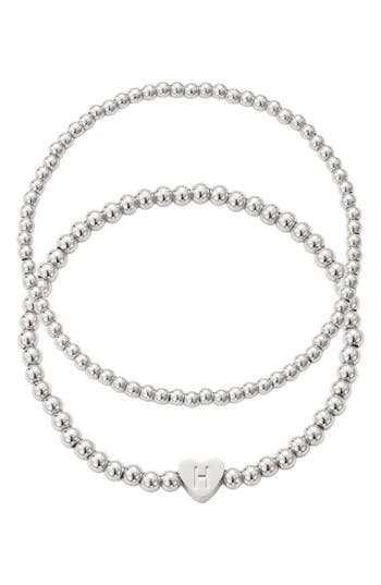 Adornia Beaded Initial Charm Bracelet Set In Silver