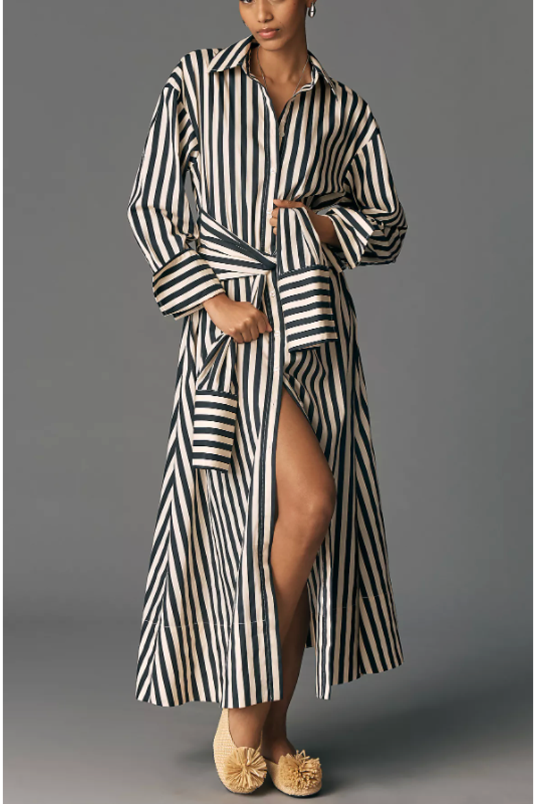 Inna Poplin Maxi Dress, Alternate, color, Black/White Stripe