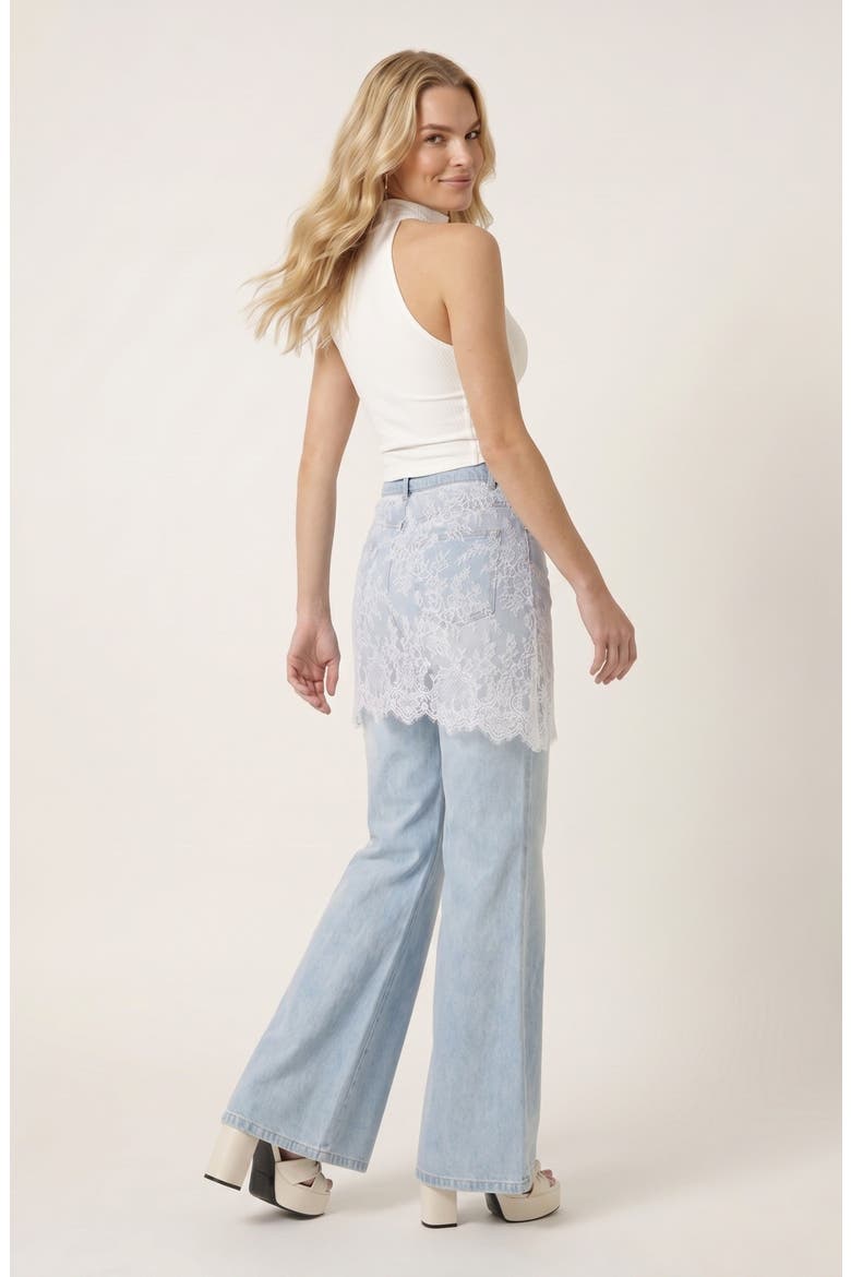 Lace Skirt Overlay Wide Leg Pants, Alternate, color, Light Blue / White