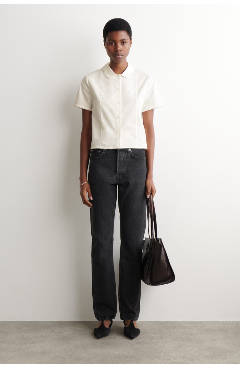 COS Curved-Collar Cotton Poplin Shirt, Alternate, color, White