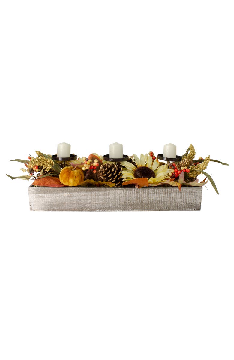 Northlight Autumn Sunflower "Grateful" Triple Candle Holder Centerpiece - 30", Alternate, color, 