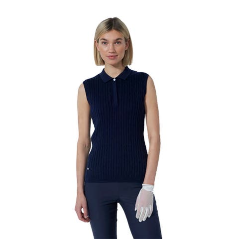 Madelene Cable Knit Womens Sleeveless Golf Polo