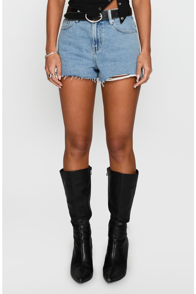 Top Tier Ripped Denim Cutoff Shorts, Main, color, LIGHT WASH