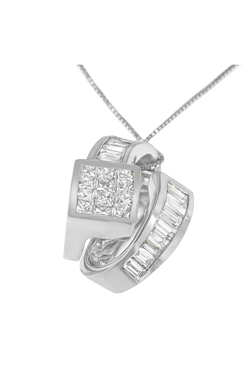 Haus of Brilliance 14K White Gold 2 cttw Princess and Baguette Cut Diamond Double Loop Pendant Necklace, Alternate, color, White