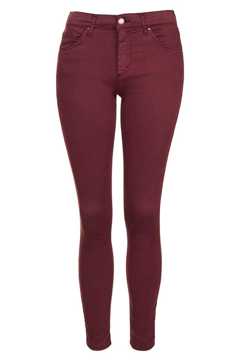 Moto 'Leigh' Ankle Skinny Jeans, Alternate, color, BURGUNDY