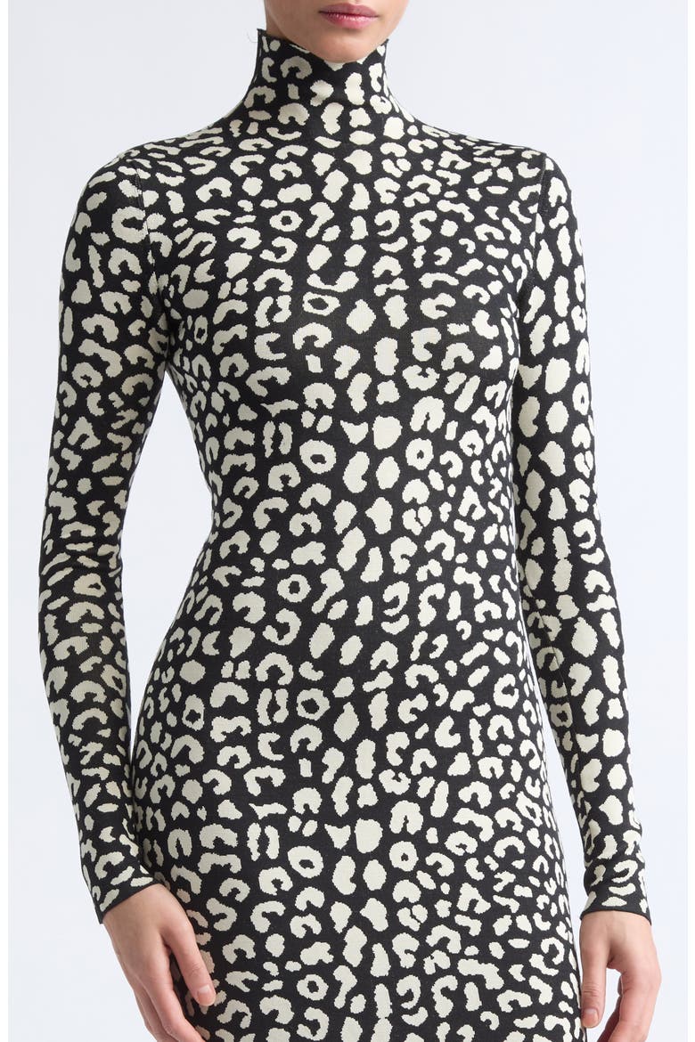 Turtleneck Tea Length Knit Dress, Alternate, color, BLACK MULTI