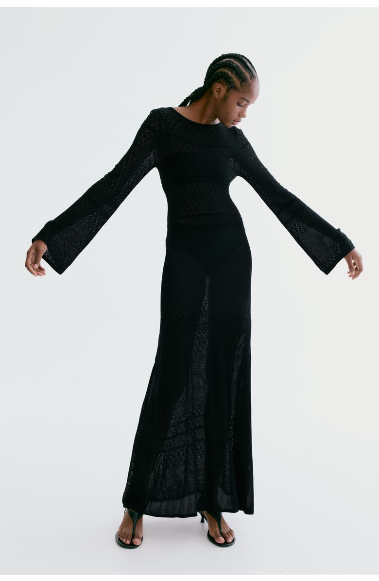H&M Pointelle-knit Maxi Dress, Alternate, color, Black
