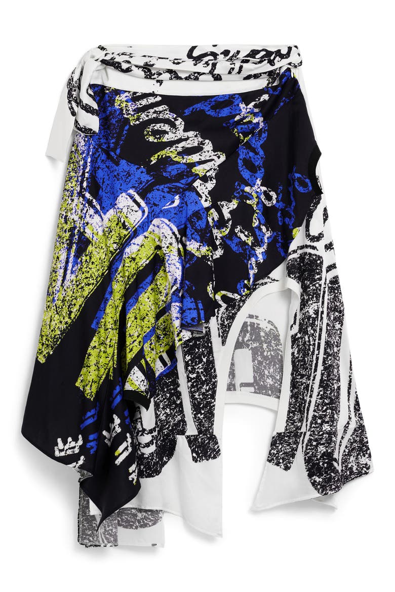 Print Asymmetric Maxi Skirt, Alternate, color, BLACK
