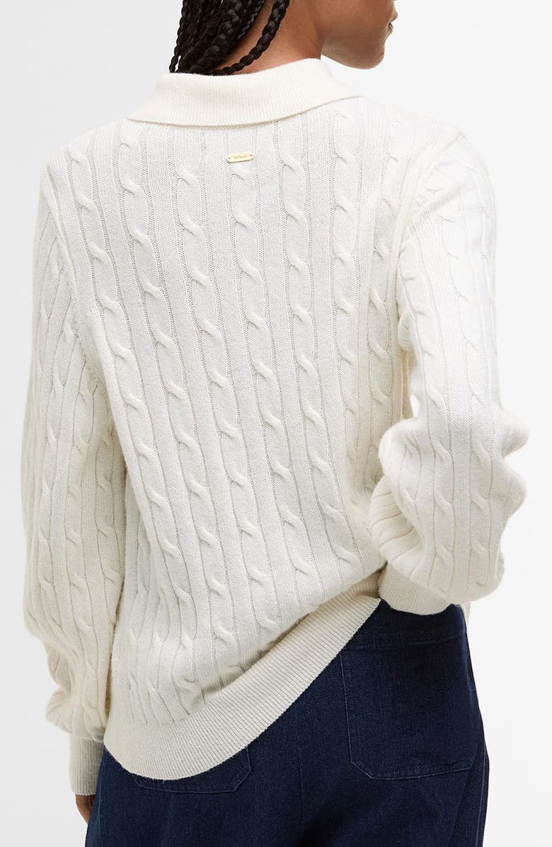Barbour Evie Cable Stitch Polo Sweater, Alternate, color, Cloud