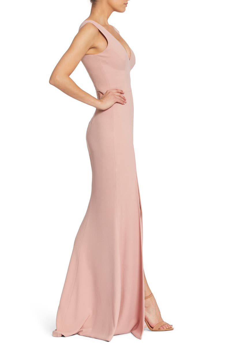 Dress the Population Sandra Plunge Crepe Trumpet Gown, Alternate, color, Blush