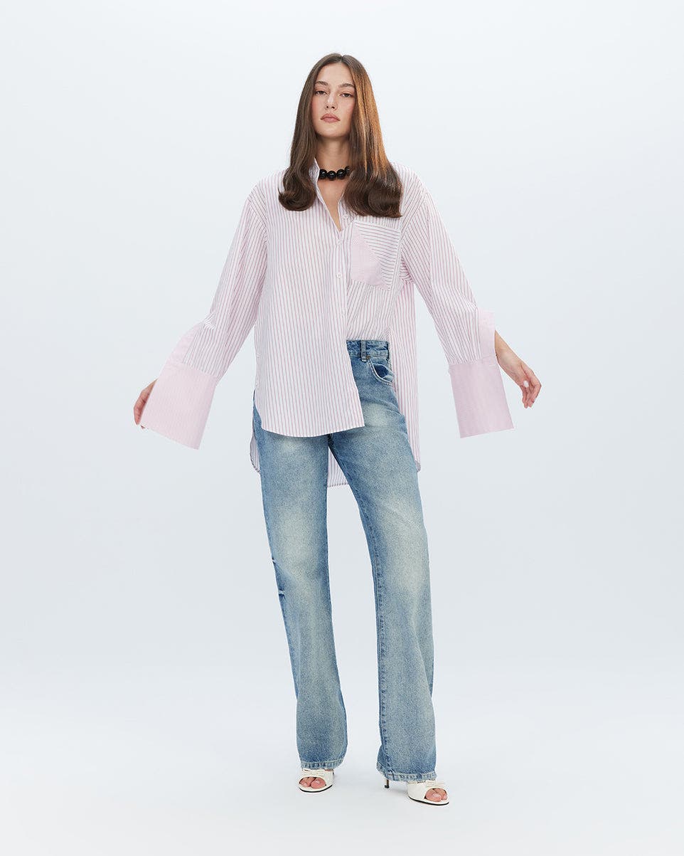 Echo Side Button Boyfriend Stripe Shirt - image 2