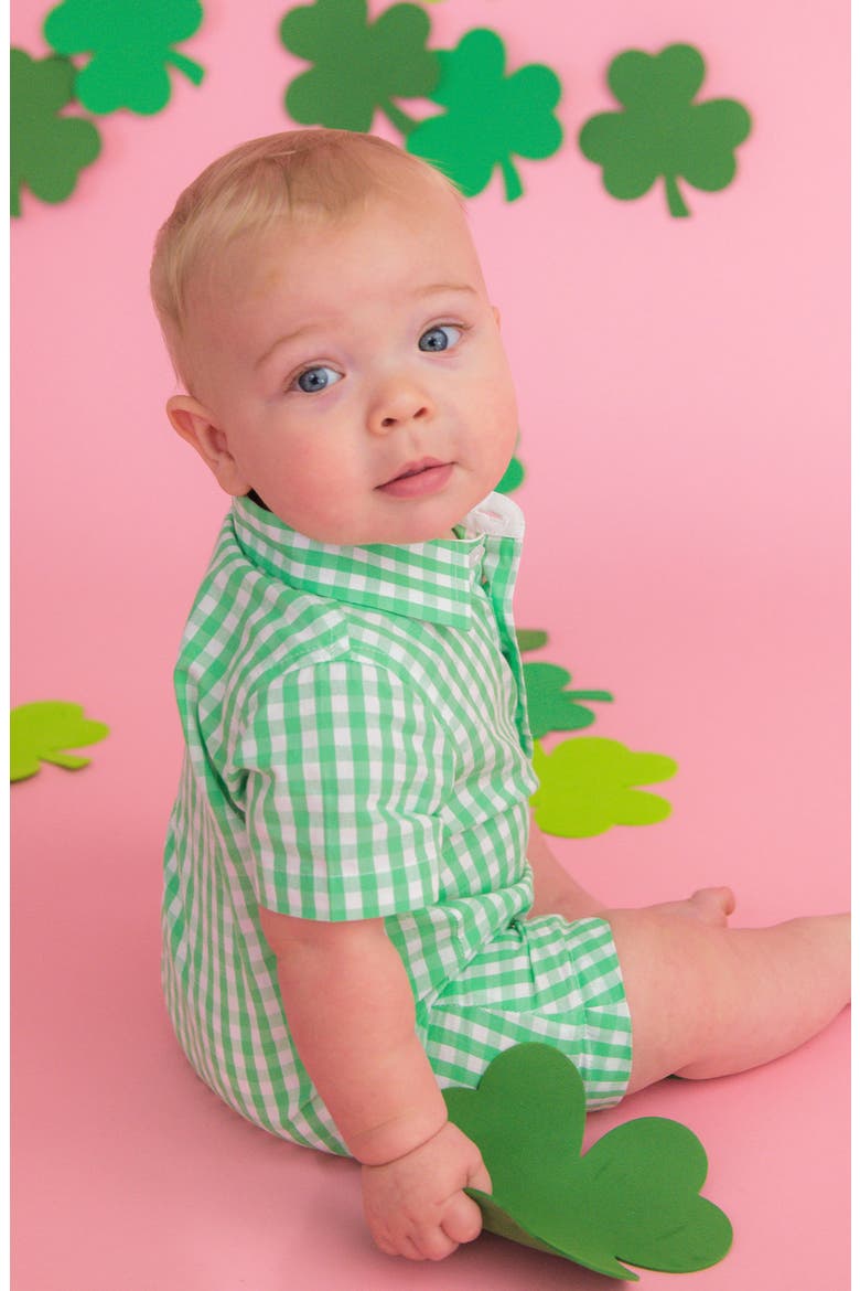 Spring Bud Cotton Gingham Polo Romper, Alternate, color, GREEN