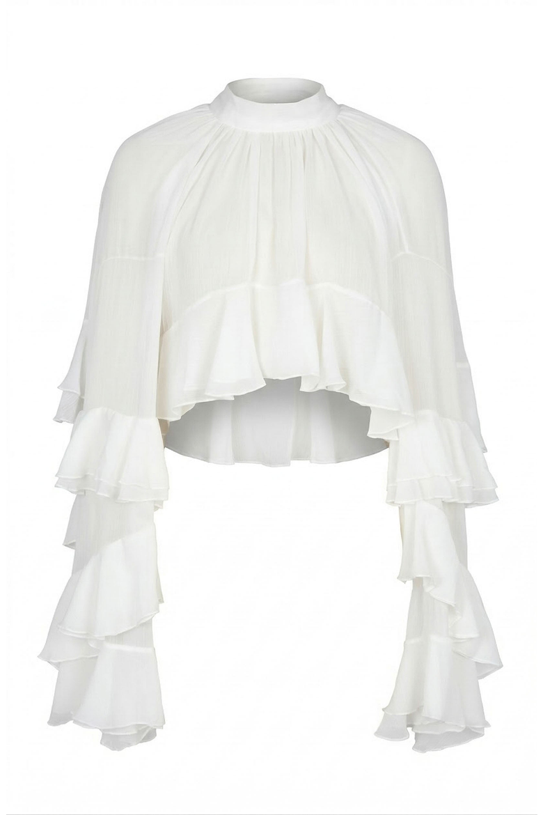 Sheer Ruffle Sleeve Blouse, Alternate, color, White