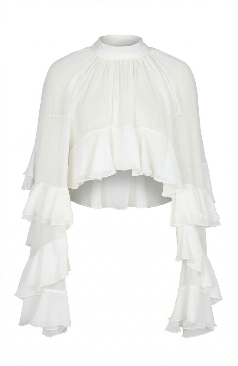Modenaire Sheer Ruffle Sleeve Blouse, Alternate, color, White