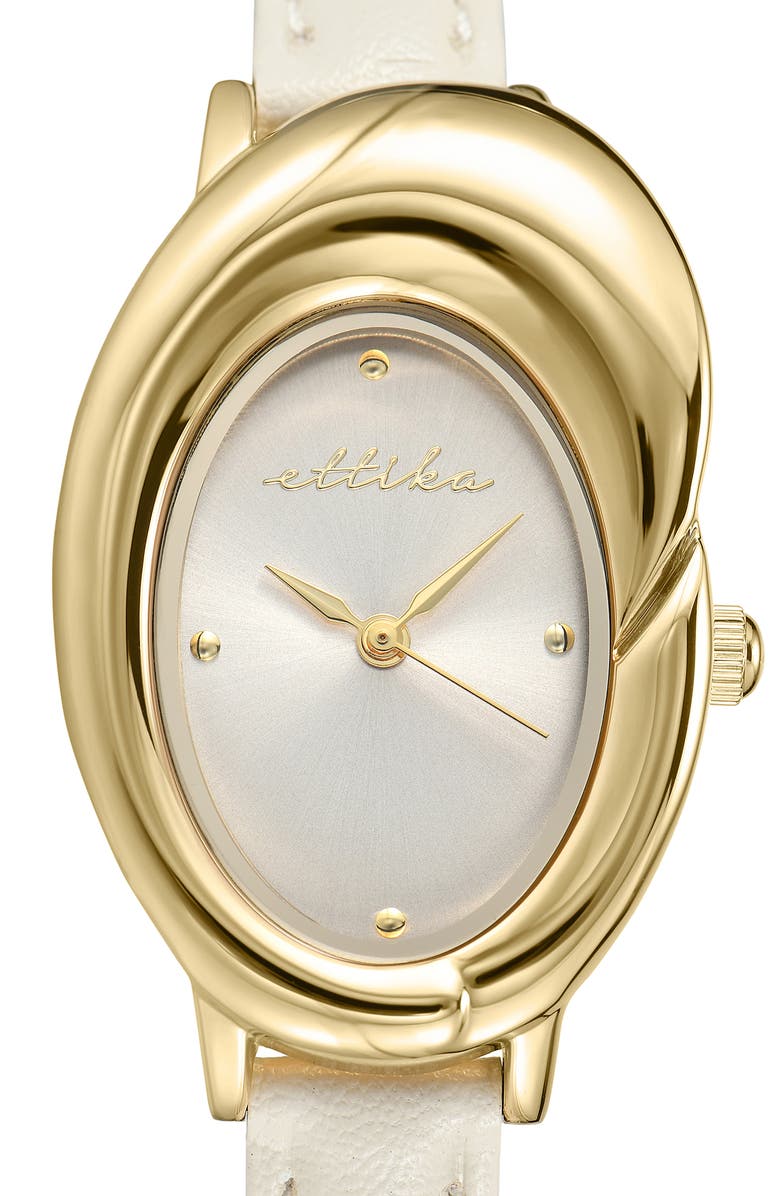 Sculpted Oval Leather Strap Watch