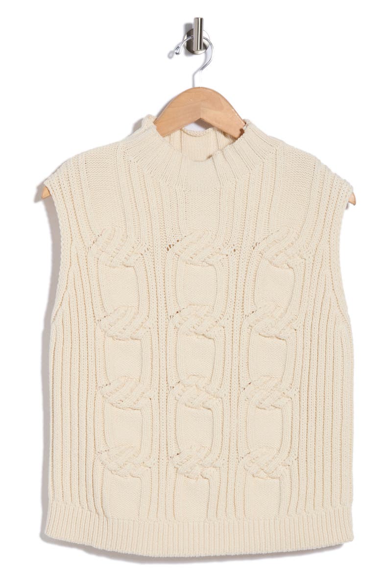 Cable Stitch Sleeveless Sweater, Main, color, EGRET