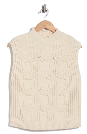 Elie Elie Tahari Cable Stitch Sleeveless Sweater In Egret