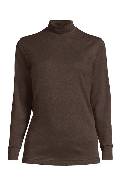 Lands' End Relaxed Cotton Long Sleeve Mock Turtleneck In Brown