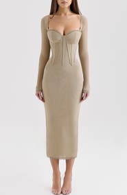 HOUSE OF CB Saisha Long Sleeve Lace Cocktail Midi Dress