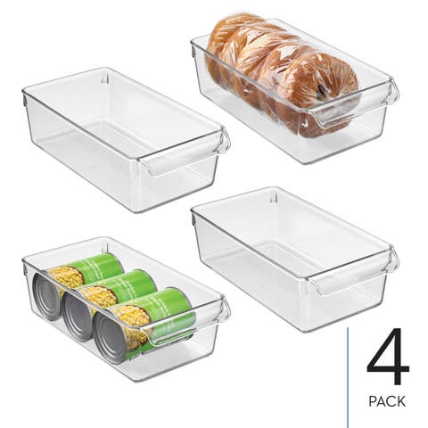 Fridge Storage Tray with Handle - Set of 4 - Clear