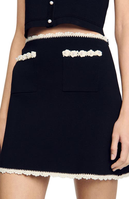 Sandro Short Skirt With Crochet Details In Black