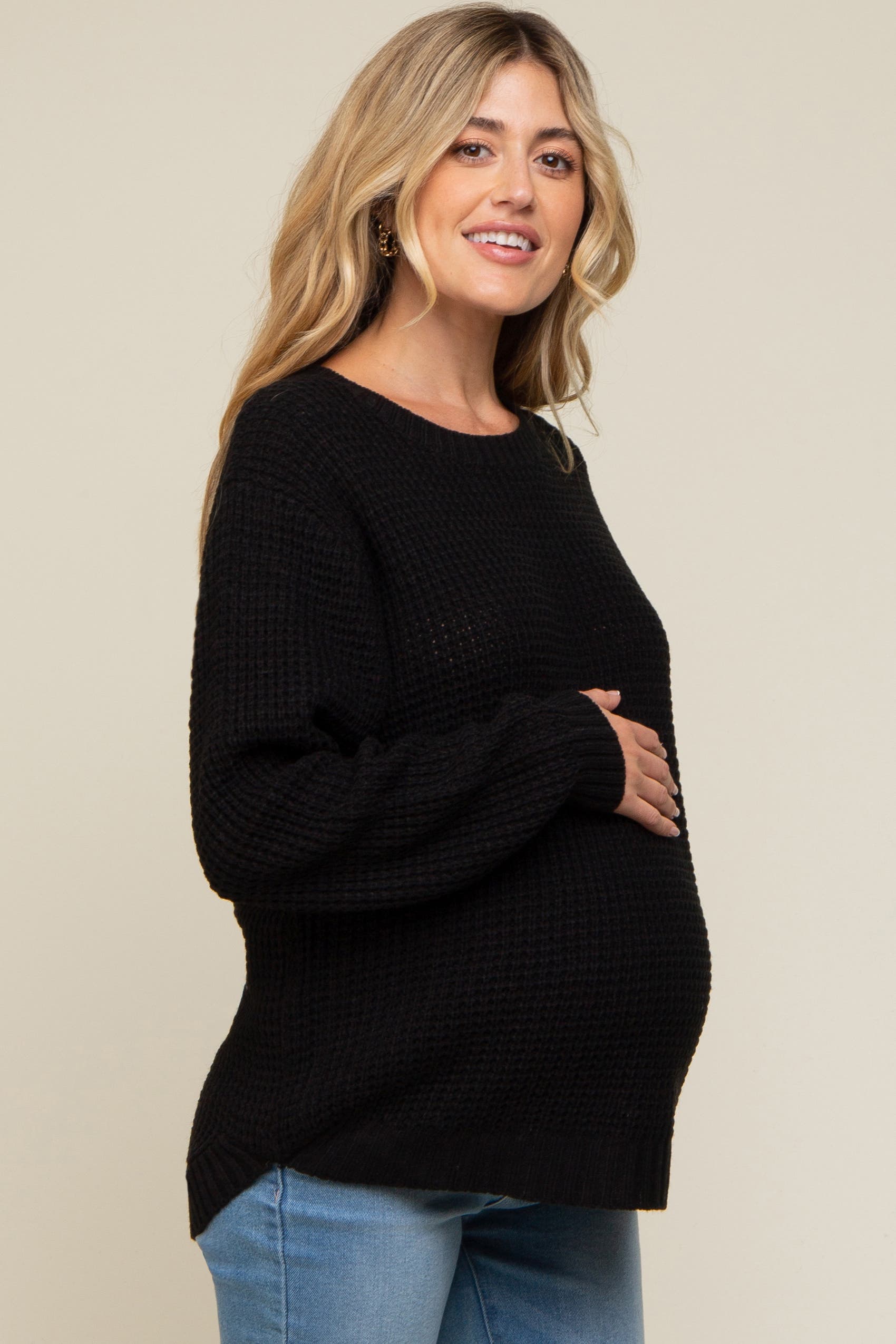 Waffle Knit Rounded Hem Sweater - image 2