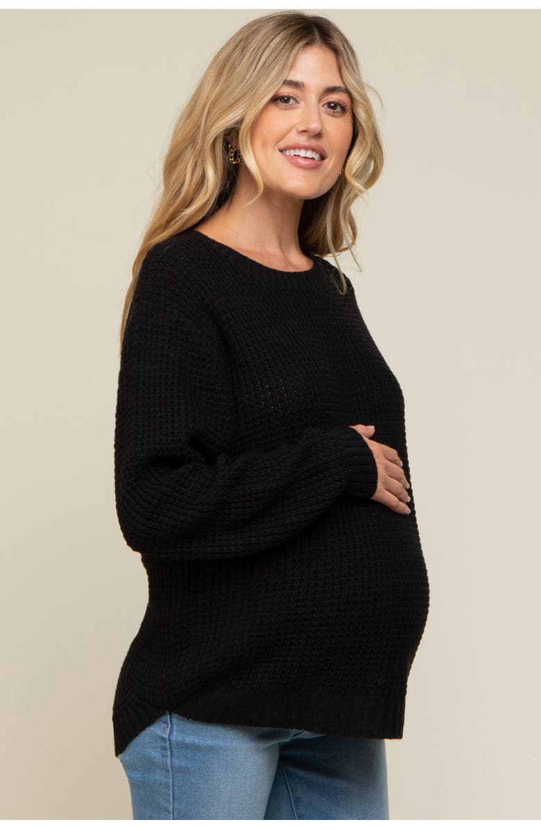 PinkBlush Waffle Knit Rounded Hem Sweater, Alternate, color, Black