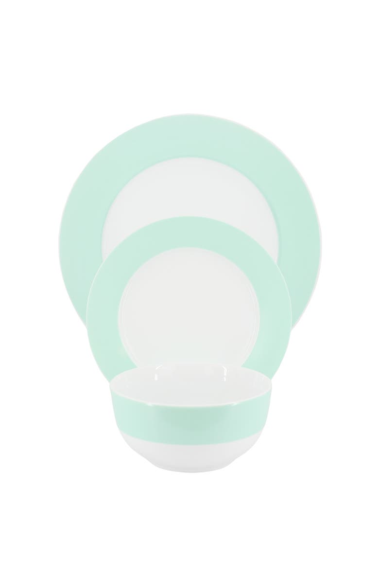 MARTHA STEWART 12 Piece Banded Fine Ceramic Dinnerware Set, Alternate, color, Baby Blue