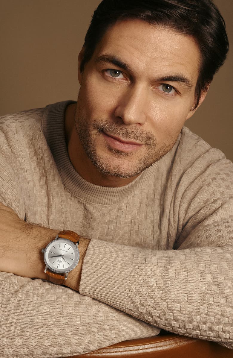 PORSAMO BLEU Veritas 2 Croc Embossed Leather Strap Watch, 40mm, Alternate, color, Silver