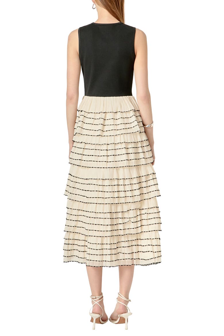 Mixed Media Tiered Ruffle Dress, Alternate, color, TAN/IVORY