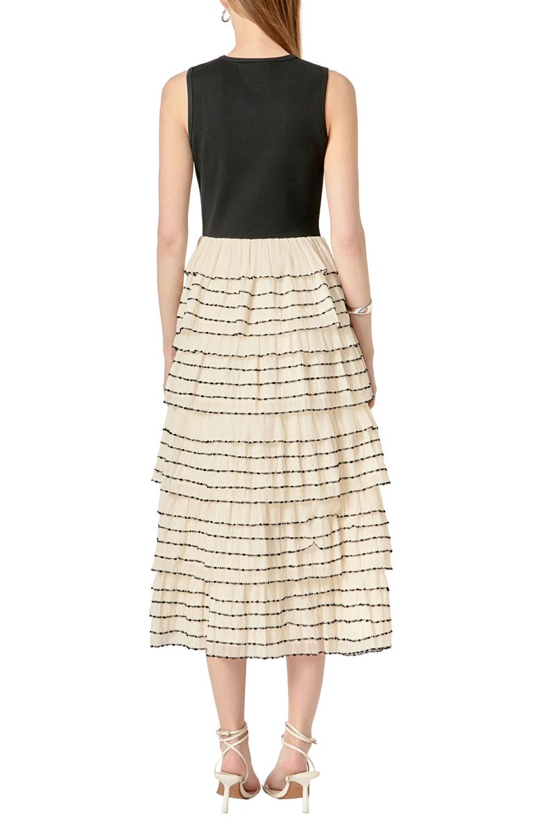 English Factory Mixed Media Tiered Ruffle Dress, Alternate, color, Tan/ Ivory