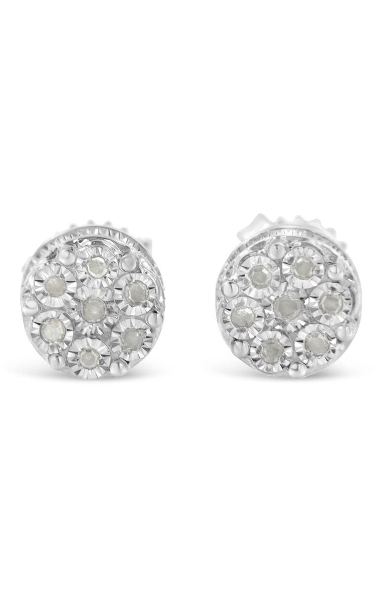 Haus of Brilliance Silver Diamond Cluster Stud Earrings, Main, color, White