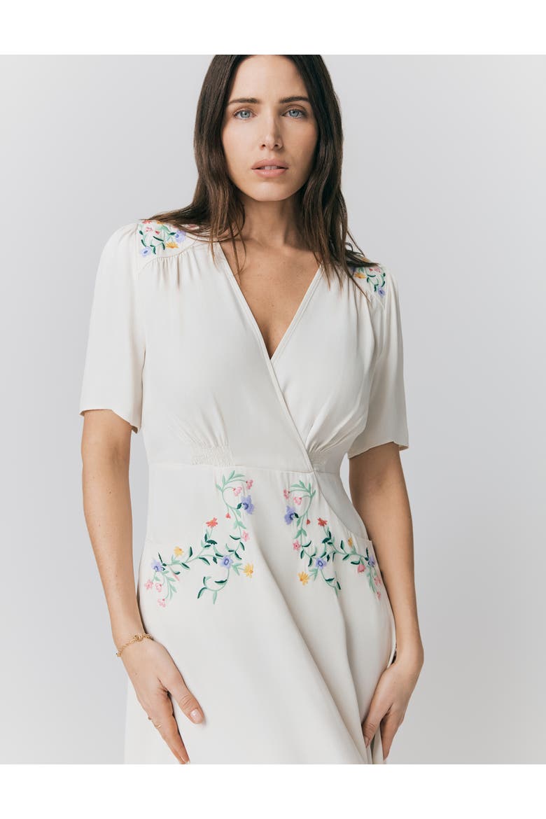 Maeve Embroidered Crepe Midi Tea Dress, Alternate, color, Ivory