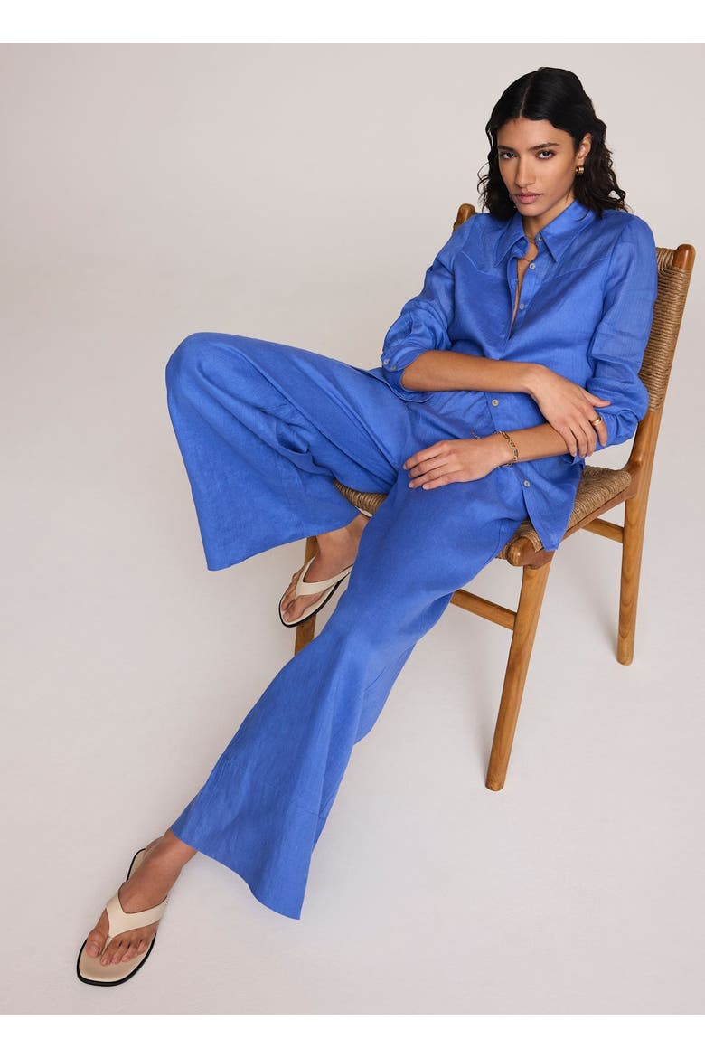 Linen Sheer Panel Shirt, Alternate, color, Blue