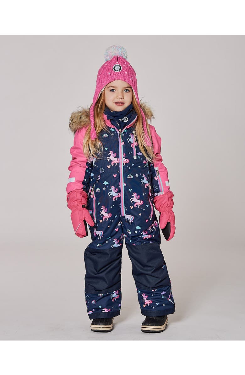 Deux par Deux One-Piece Play Snowsuit Unicorn, Main, color, Navy