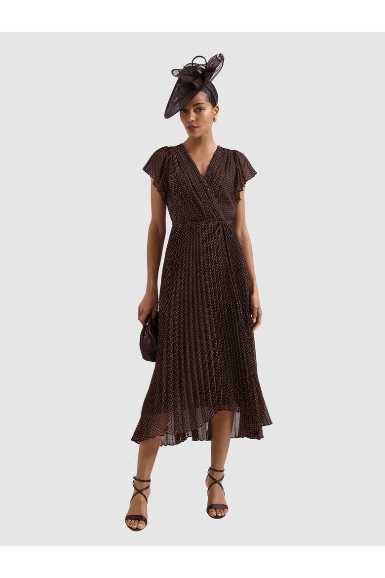 Louisa V-Neck Pleated Wrap Dress, Main, color, Brown