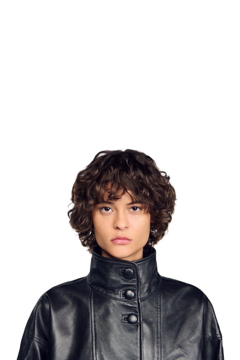 Oversized leather jacket, Alternate, color, Black